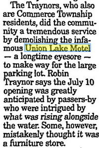 Union Lake Motel - October 2003 Article On Owners Of Restaurant Demolishing Motel (newer photo)